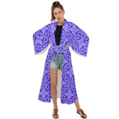 Decor Pattern Blue Curved Line Maxi Kimono by Semog4