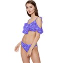 Decor Pattern Blue Curved Line Ruffle Edge Tie Up Bikini Set	 View2