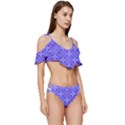 Decor Pattern Blue Curved Line Ruffle Edge Tie Up Bikini Set	 View3