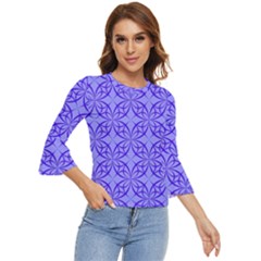 Decor Pattern Blue Curved Line Bell Sleeve Top