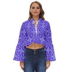 Decor Pattern Blue Curved Line Boho Long Bell Sleeve Top