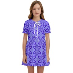 Decor Pattern Blue Curved Line Kids  Sweet Collar Dress