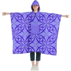 Decor Pattern Blue Curved Line Women s Hooded Rain Ponchos by Semog4