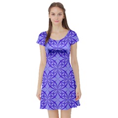 Decor Pattern Blue Curved Line Short Sleeve Skater Dress by Semog4