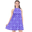 Decor Pattern Blue Curved Line Halter Neckline Chiffon Dress  View1