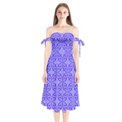 Decor Pattern Blue Curved Line Shoulder Tie Bardot Midi Dress by Semog4