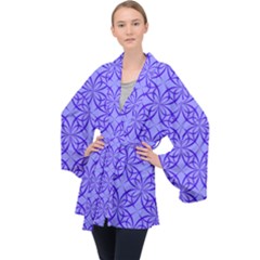 Decor Pattern Blue Curved Line Long Sleeve Velvet Kimono  by Semog4