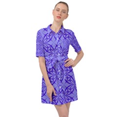 Decor Pattern Blue Curved Line Belted Shirt Dress by Semog4