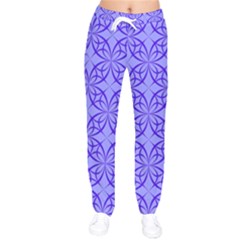 Decor Pattern Blue Curved Line Women Velvet Drawstring Pants