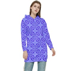 Decor Pattern Blue Curved Line Women s Long Oversized Pullover Hoodie