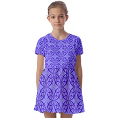 Decor Pattern Blue Curved Line Kids  Short Sleeve Pinafore Style Dress by Semog4