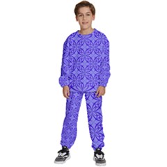 Decor Pattern Blue Curved Line Kids  Sweatshirt Set