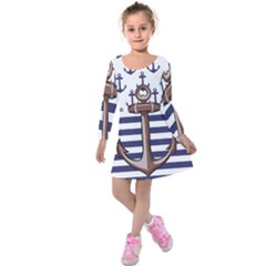 Anchor Background Design Kids  Long Sleeve Velvet Dress