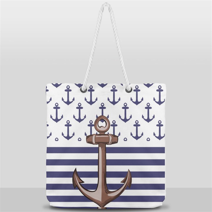 Anchor Background Design Full Print Rope Handle Tote (Large)