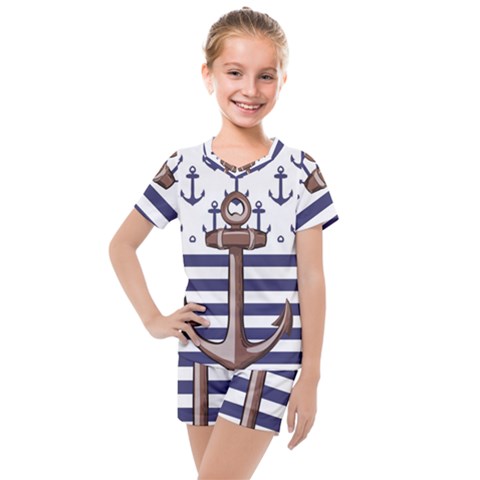 Anchor Background Design Kids  Mesh Tee And Shorts Set by Semog4