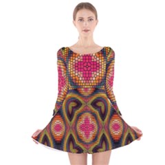 Kaleidoscope Art Pattern Ornament Long Sleeve Velvet Skater Dress