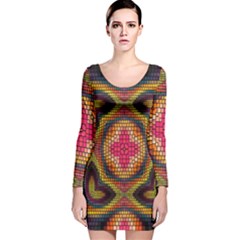 Kaleidoscope Art Pattern Ornament Long Sleeve Velvet Bodycon Dress