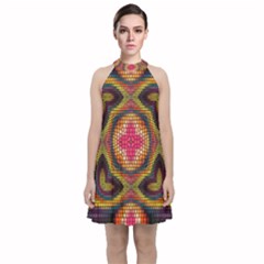 Kaleidoscope Art Pattern Ornament Velvet Halter Neckline Dress  by Semog4