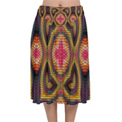 Kaleidoscope Art Pattern Ornament Velvet Flared Midi Skirt