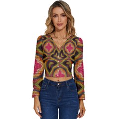 Kaleidoscope Art Pattern Ornament Long Sleeve V-neck Top by Semog4