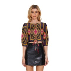 Kaleidoscope Art Pattern Ornament Mid Sleeve Drawstring Hem Top