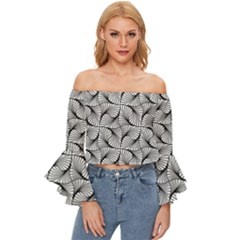 Abstract Seamless Pattern Off Shoulder Flutter Bell Sleeve Top