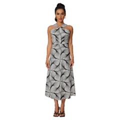 Abstract Seamless Pattern Sleeveless Cross Front Cocktail Midi Chiffon Dress