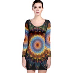 Colorful Prismatic Chromatic Long Sleeve Velvet Bodycon Dress