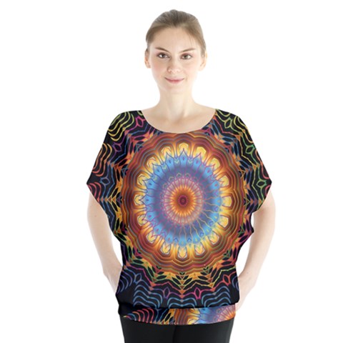 Colorful Prismatic Chromatic Batwing Chiffon Blouse by Semog4