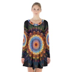 Colorful Prismatic Chromatic Long Sleeve Velvet V-neck Dress