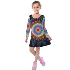 Colorful Prismatic Chromatic Kids  Long Sleeve Velvet Dress