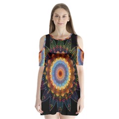 Colorful Prismatic Chromatic Shoulder Cutout Velvet One Piece