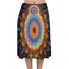 Colorful Prismatic Chromatic Velvet Flared Midi Skirt