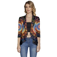 Colorful Prismatic Chromatic Women s 3/4 Sleeve Ruffle Edge Open Front Jacket