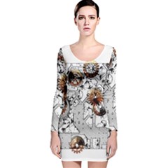 Gears Movement Machine Long Sleeve Velvet Bodycon Dress