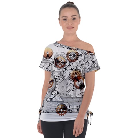 Gears Movement Machine Off Shoulder Tie-up Tee by Semog4