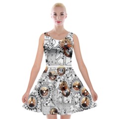 Gears Movement Machine Velvet Skater Dress