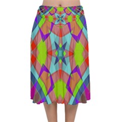 Farbenpracht Kaleidoscope Pattern Velvet Flared Midi Skirt