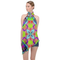 Farbenpracht Kaleidoscope Pattern Halter Asymmetric Satin Top by Semog4