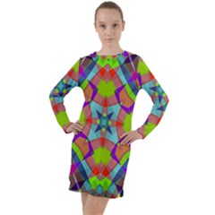 Farbenpracht Kaleidoscope Pattern Long Sleeve Hoodie Dress