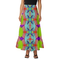 Farbenpracht Kaleidoscope Pattern Tiered Ruffle Maxi Skirt