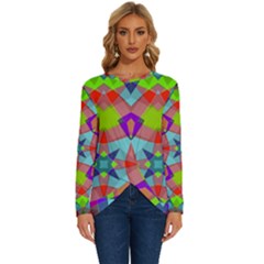 Farbenpracht Kaleidoscope Pattern Long Sleeve Crew Neck Pullover Top