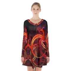 Background Fractal Abstract Long Sleeve Velvet V-neck Dress