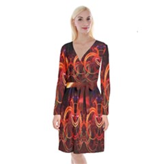 Background Fractal Abstract Long Sleeve Velvet Front Wrap Dress by Semog4