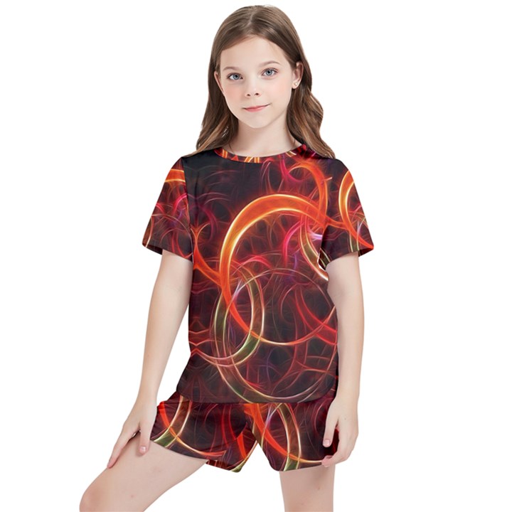 Background Fractal Abstract Kids  Tee And Sports Shorts Set