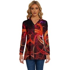 Background Fractal Abstract Long Sleeve Drawstring Hooded Top