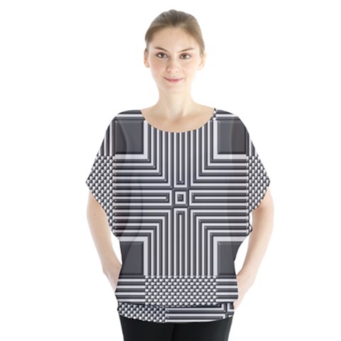 Construction Background Geometric Batwing Chiffon Blouse by Semog4