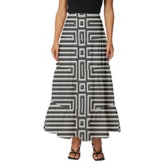 Construction Background Geometric Tiered Ruffle Maxi Skirt