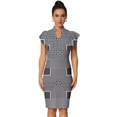 Construction Background Geometric Vintage Frill Sleeve V-neck Bodycon Dress by Semog4