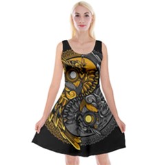 Yin Yang Owl Doodle Ornament Illustration Reversible Velvet Sleeveless Dress